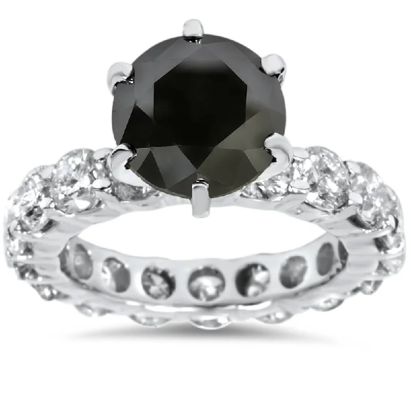 8CT Treated Black & White Diamond Eternity Engagement Ring Solid White Gold