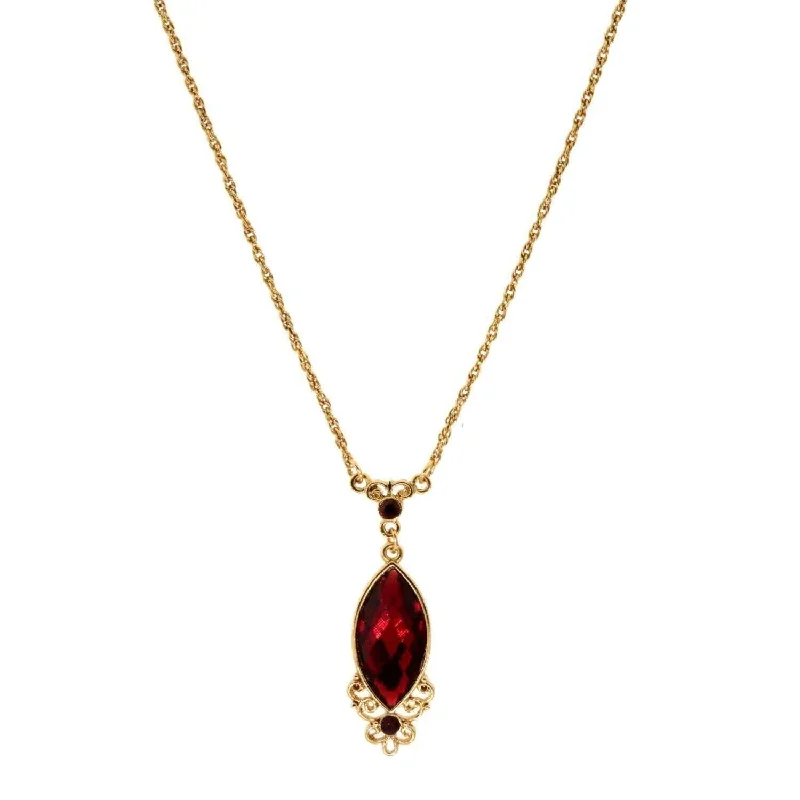 1928 Jewelry Alluring Siam Red Filigree Pendant Necklace 16" + 3" Extender