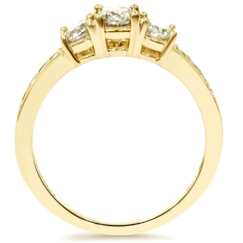 1 Ct 3-Stone Diamond Engagement Ring Yellow Gold