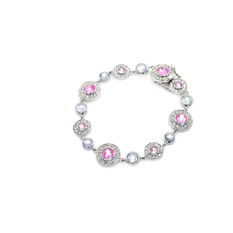 Clearance-Silver 925 Rhodium Plated Multi Color CZ Bracelet - STB00009