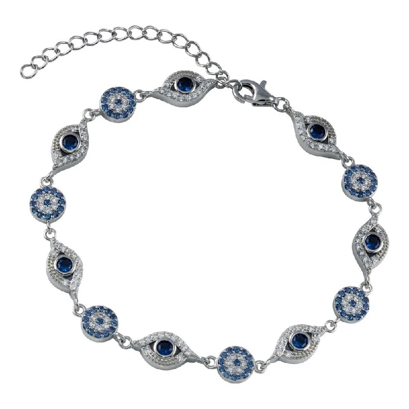 Rhodium Plated 925 Sterling Silver Evil Eye CZ Bracelet - STB00582