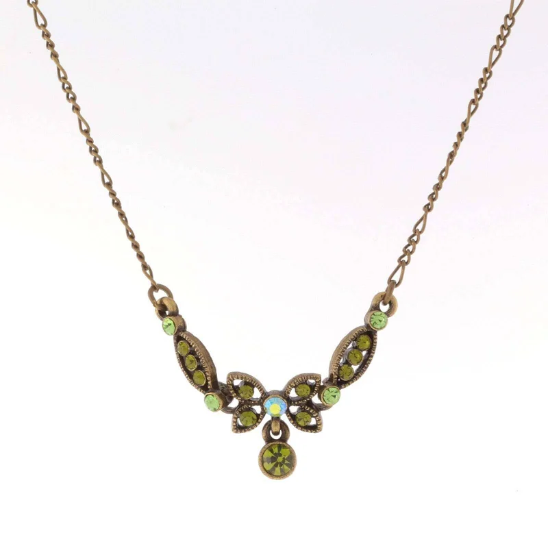 1928 Jewelry Butterfly Green Ab Crystal Pendant Necklace 16" + 3" Extender