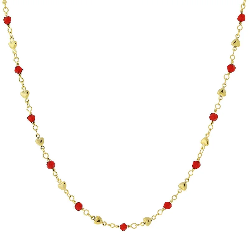 1928 Jewelry Red Bead And Heart Chain Necklace 16" + 3" Extender