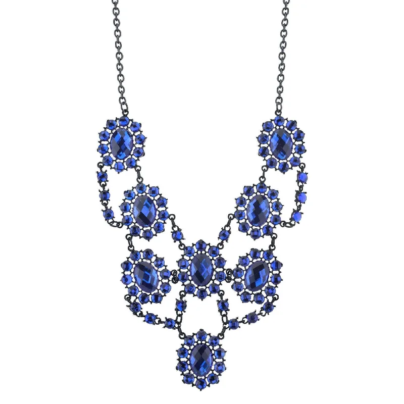 2028 Jewelry Sapphire Blue Faceted Statement Bib Necklace 16" + 3" Extender