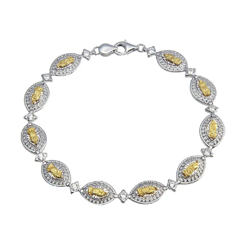 925 Sterling Silver 2 Toned 8mm Oval Mary Link Tennis Bracelet - GMB00063RG