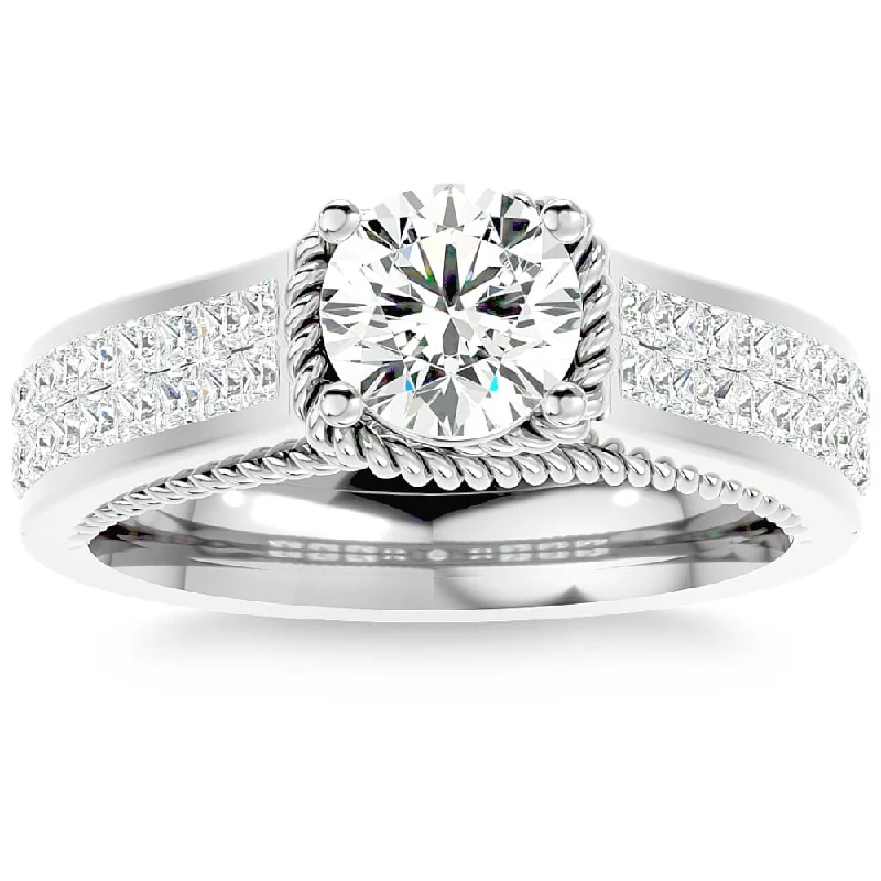 1 3/4Ct Diamond & Moissanite Designed Accent Engagement Ring in Gold