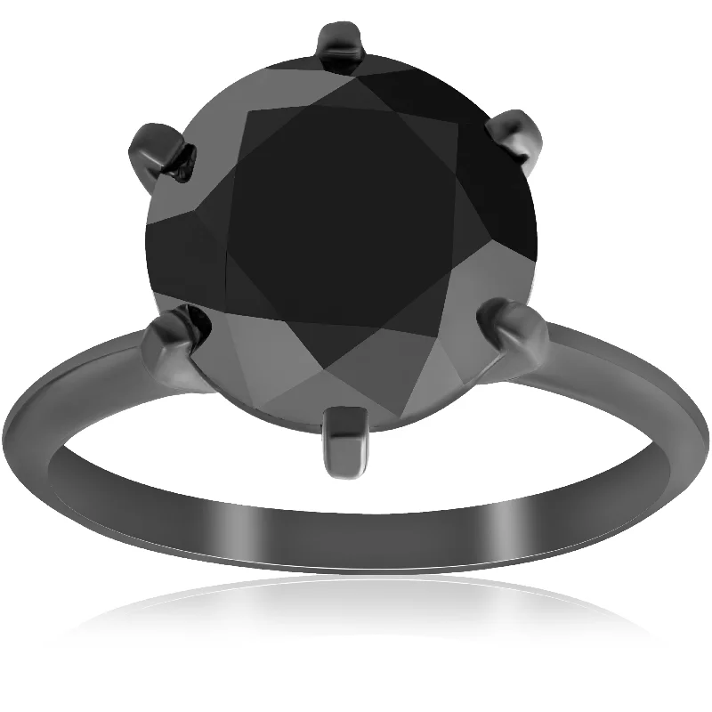 5 1/2ct Black Diamond Solitaire Engagement Ring Black Gold