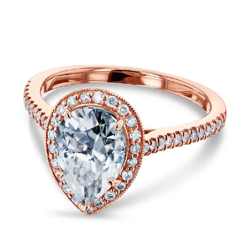 Annello by Kobelli 14k Rose Gold 2 1/10ct Pear Moissanite and 1/3ct TDW Round Diamond Halo Engagement Ring