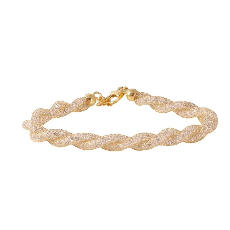 Clearance-Silver 925 Gold Plated Braided Mesh CZ Italian Bracelet - ECB00070Y