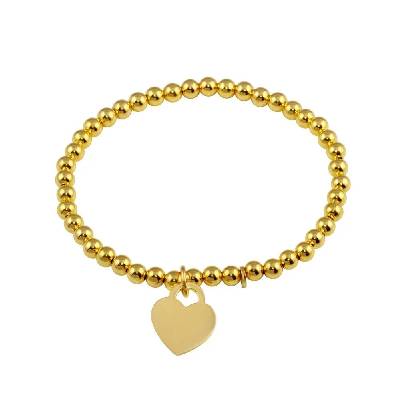 Gold Plated 925 Sterling Silver Heart  Beaded Bracelet - ARB00064GP