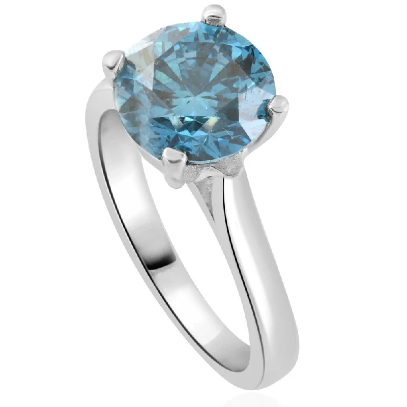 2 Ct Round Blue Diamond Solitaire Engagement Ring White Gold Lab Grown