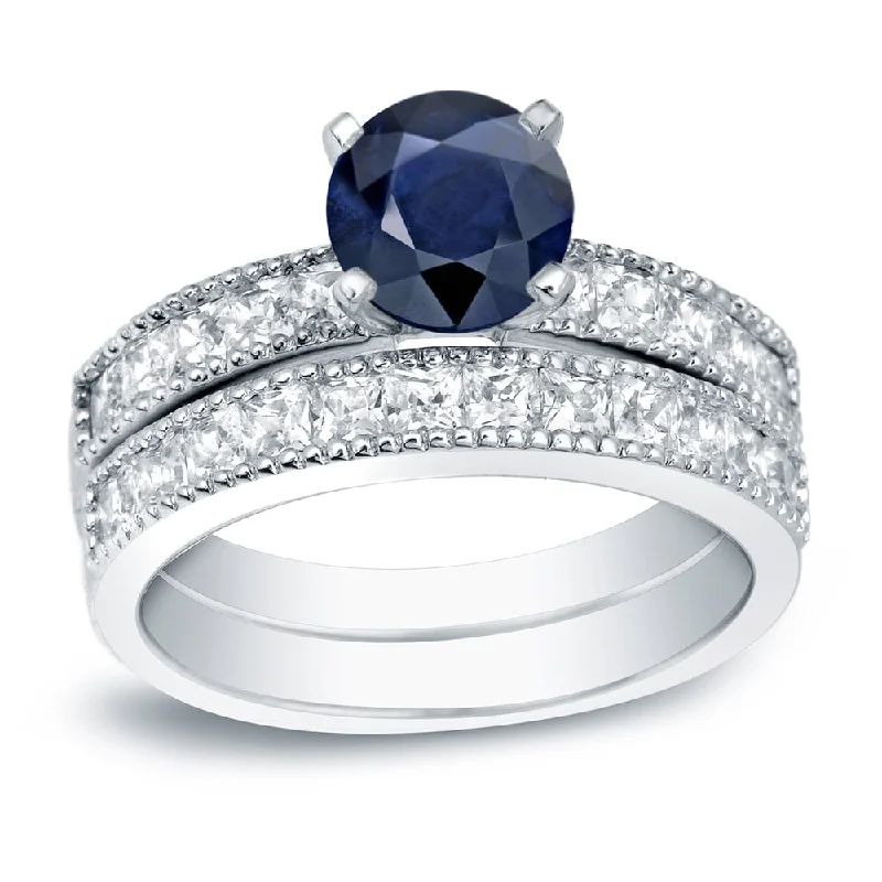 Auriya 4/5ct Blue Sapphire and 1 1/5ctw Diamond Engagement Ring Set 14K Gold