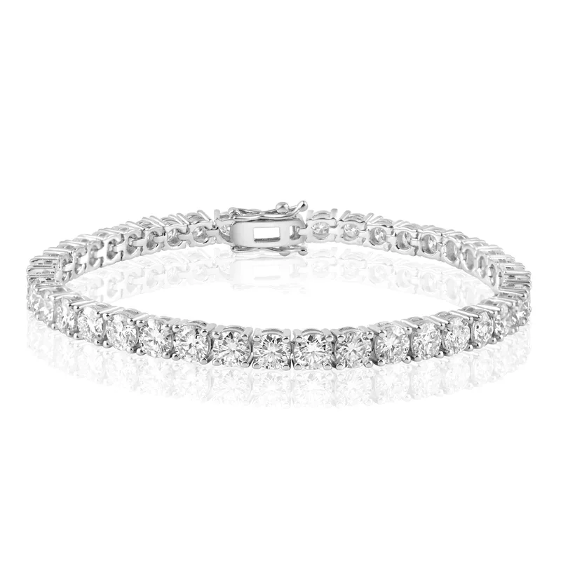 Rhodium Plated 925 Sterling Silver Moissanite Stone 4mm Tennis Bracelet - MGMB00086