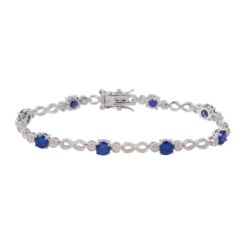 Rhodium Plated 925 Sterling Silver Blue CZ Infinity Tennis Bracelet - BGB00313BLU