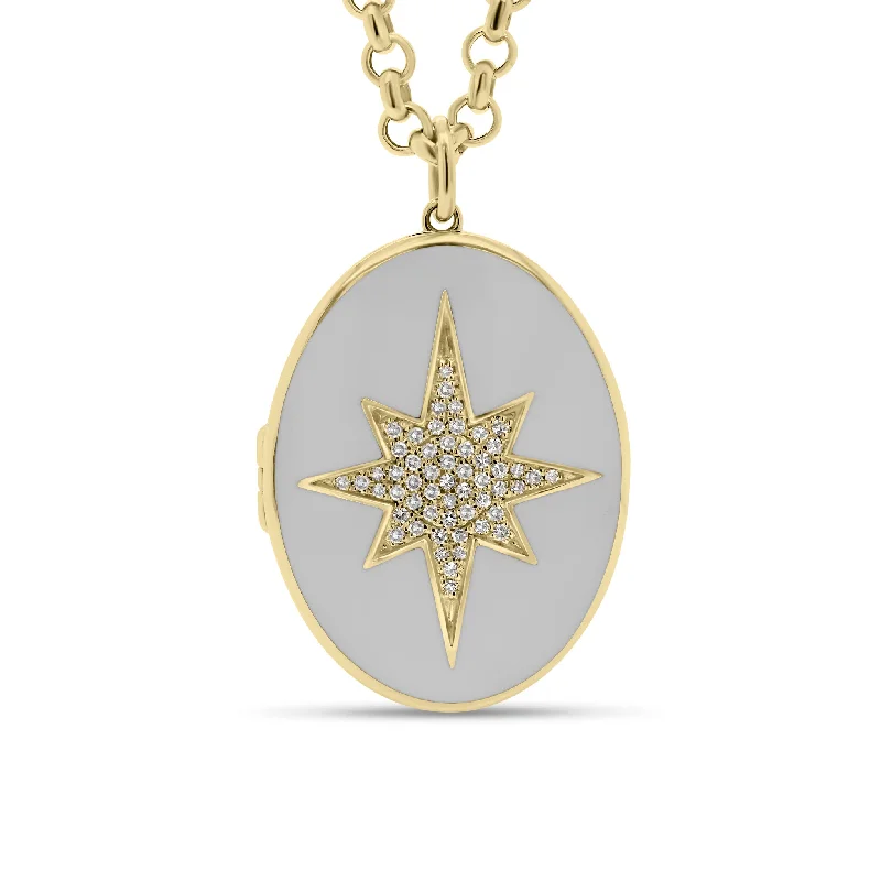 Diamond & Enamel Star Oval Locket Necklace