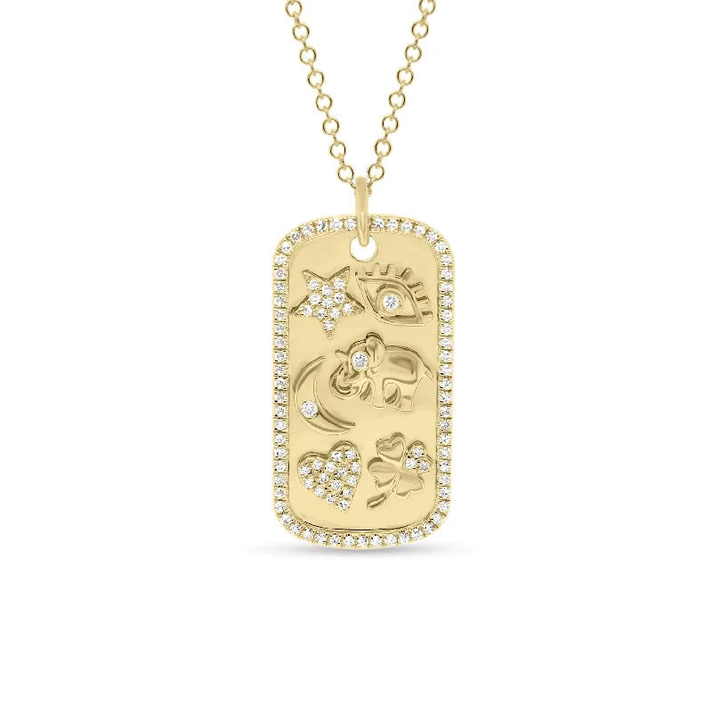 Diamond Lucky Symbols Dog Tag Pendant