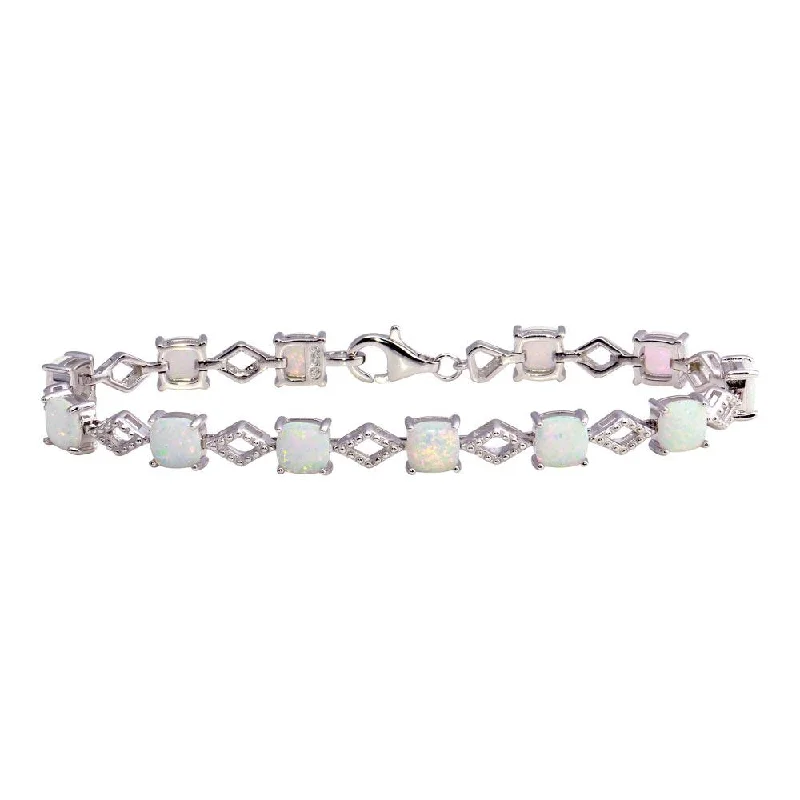 Rhodium Plated 925 Sterling Silver Opal Tennis Bracelet - BGB00333