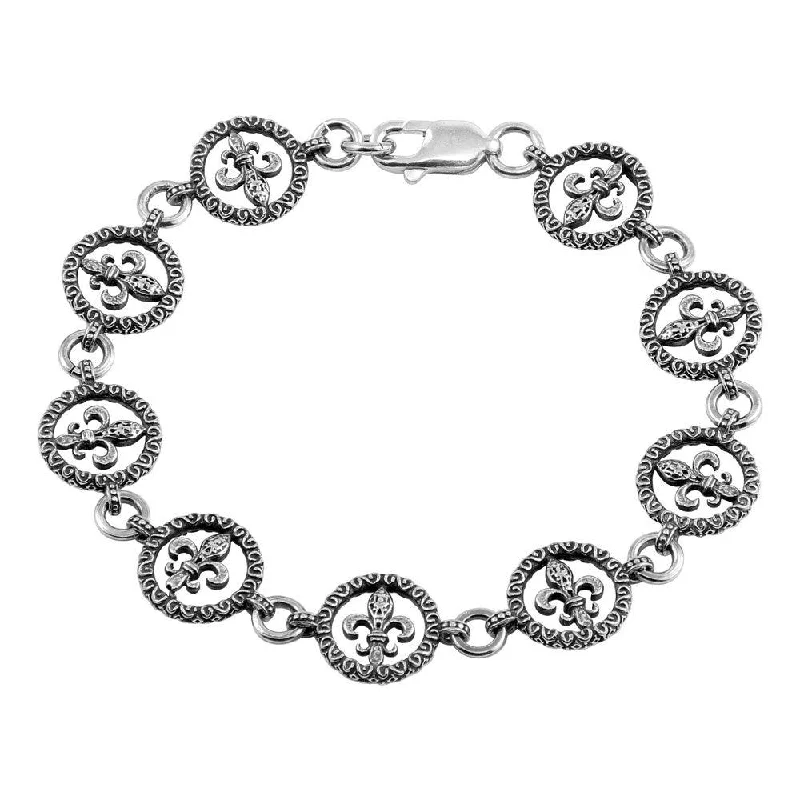 Clearance-Oxidized 925 Sterling Silver Open Disc Filigree Design Link Bracelet - OXB00013