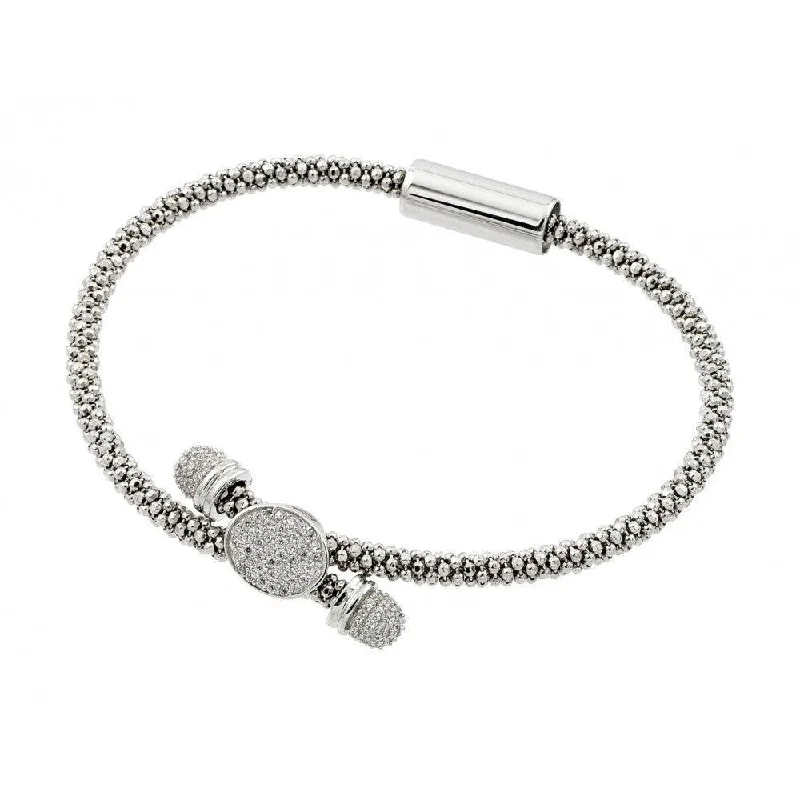 Clearance-Silver 925 Rhodium Plated Circle Micro Pave Clear CZ Beaded Italian Bracelet - ITB00170RH