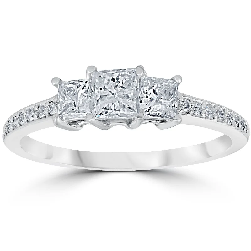 3/4 cttw Princess Cut 3 Stone Diamond Engagement Ring White Gold