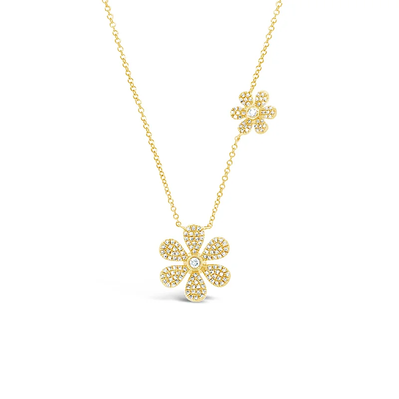 Pave Diamond Double Daisy Necklace