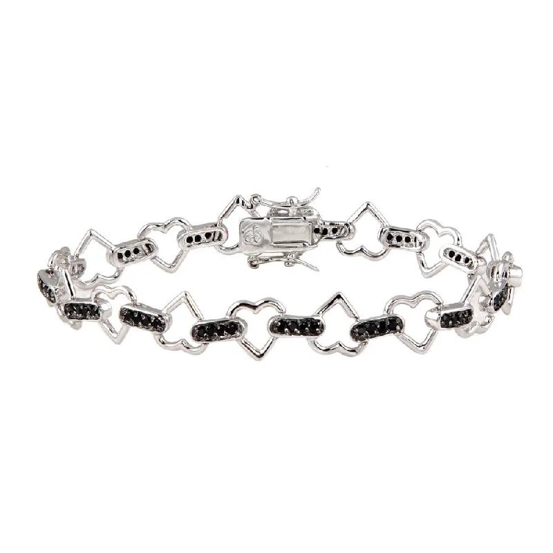 Silver 925 and Black Rhodium Plated Multiple Open Heart CZ Bracelet - BGB00045