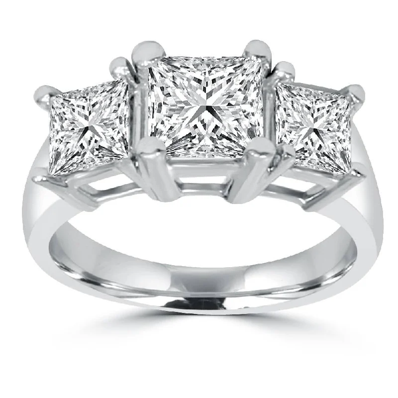 2ct 3 Stone Princess Cut Real Diamond Engagement Ring White Gold