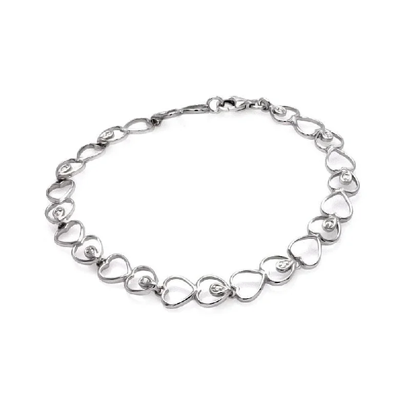 Silver 925 Rhodium Plated Open Multi Heart Clear Teardrop CZ Link Bracelet - STB00486