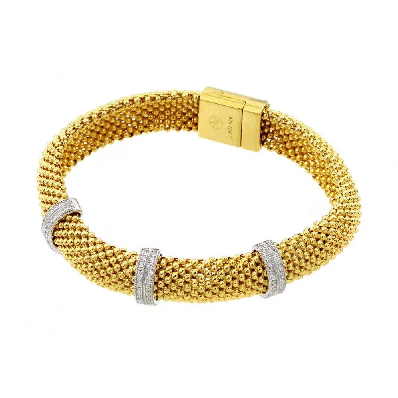 Clearance-Silver 925 Gold Plated Micro Pave Clear CZ Beaded Italian Bracelet - PSB00005GP