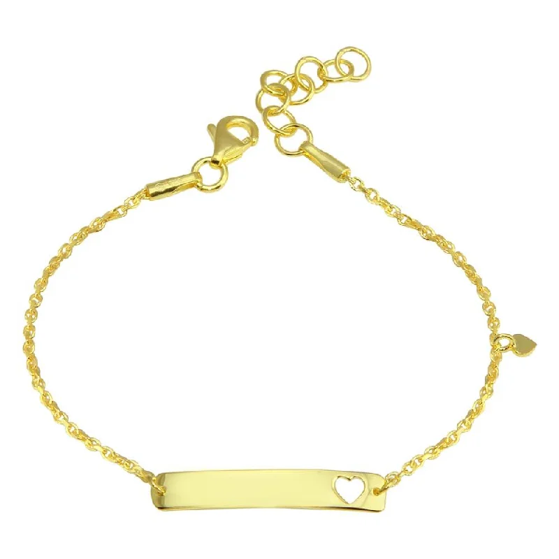 Gold Plated 925 Sterling Silver Dangling Heart Baby ID Bracelet - DIB00078GP