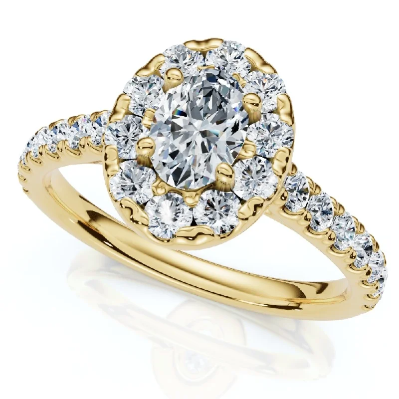 1Ct Natural Oval Diamond Halo Engagement Ring in Yellow Gold