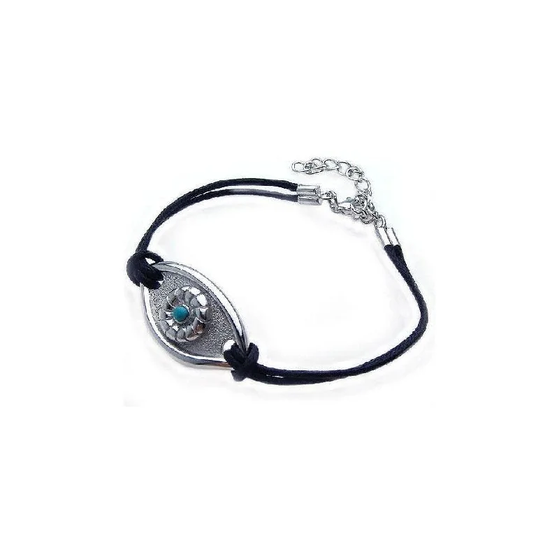 Silver 925 Rhodium Plated Evil Eye Black Cord Bracelet - STB00349