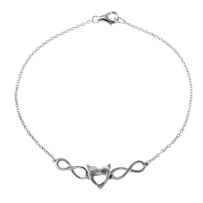 Silver 925 Rhodium Plated Personalized Infinity Heart Mounting Bracelet - BGB00269