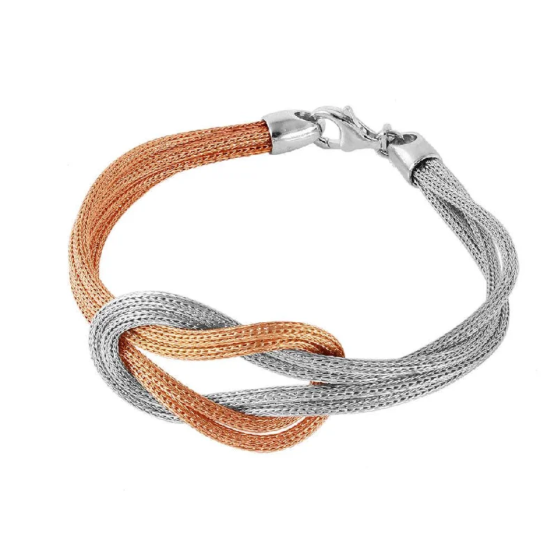 Clearance-Silver 925 Rose Gold Plated Mesh Infinity Knot Italian Bracelet - JPB00023RGP