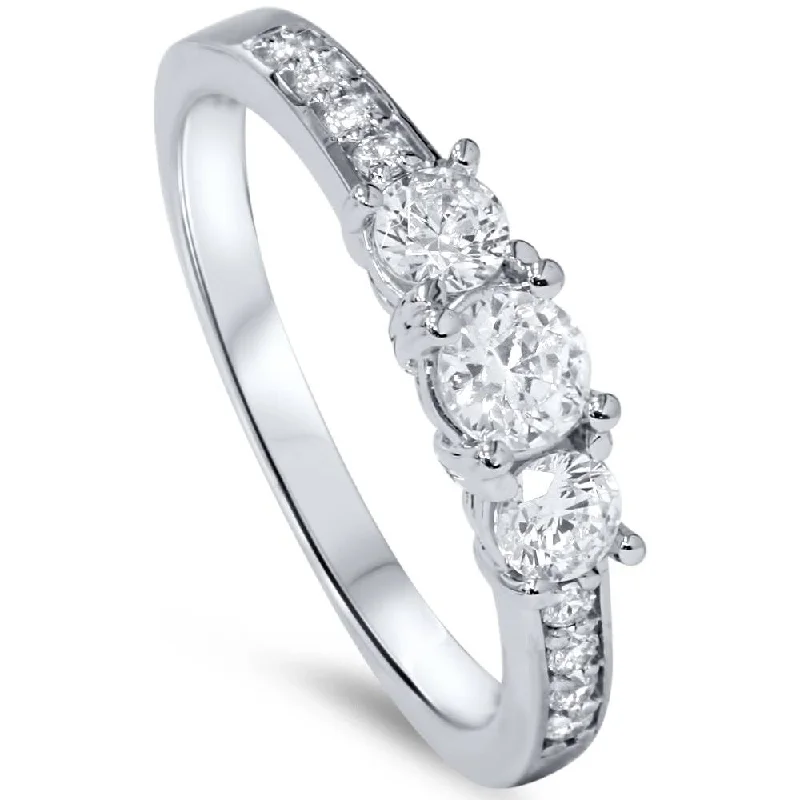 3/4ct Three Stone Round Diamond Engagement Ring White Gold