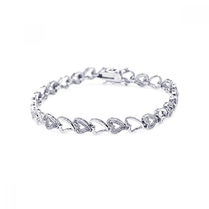 Silver 925 Rhodium Plated Multiple Open Heart CZ Inlay Bracelet - BGB00017