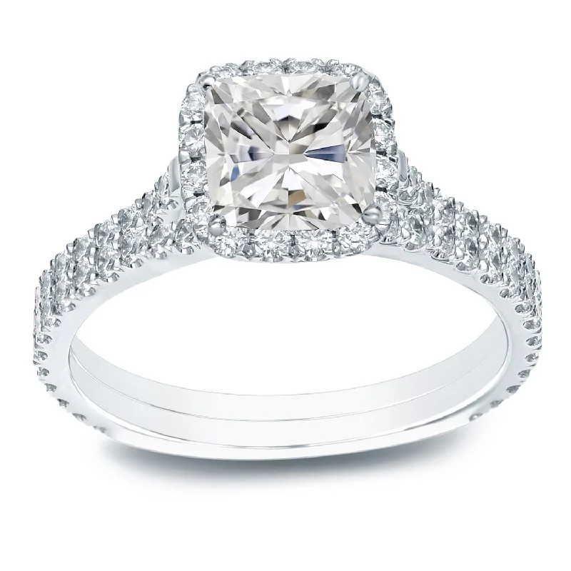 Auriya 1 3/4ctw Cushion-cut Halo Diamond Engagement Ring Set 14k Gold Certified