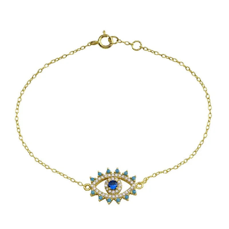 Gold Plated 925 Sterling Silver Evil Eye CZ Heart Bracelet - STB00585GP