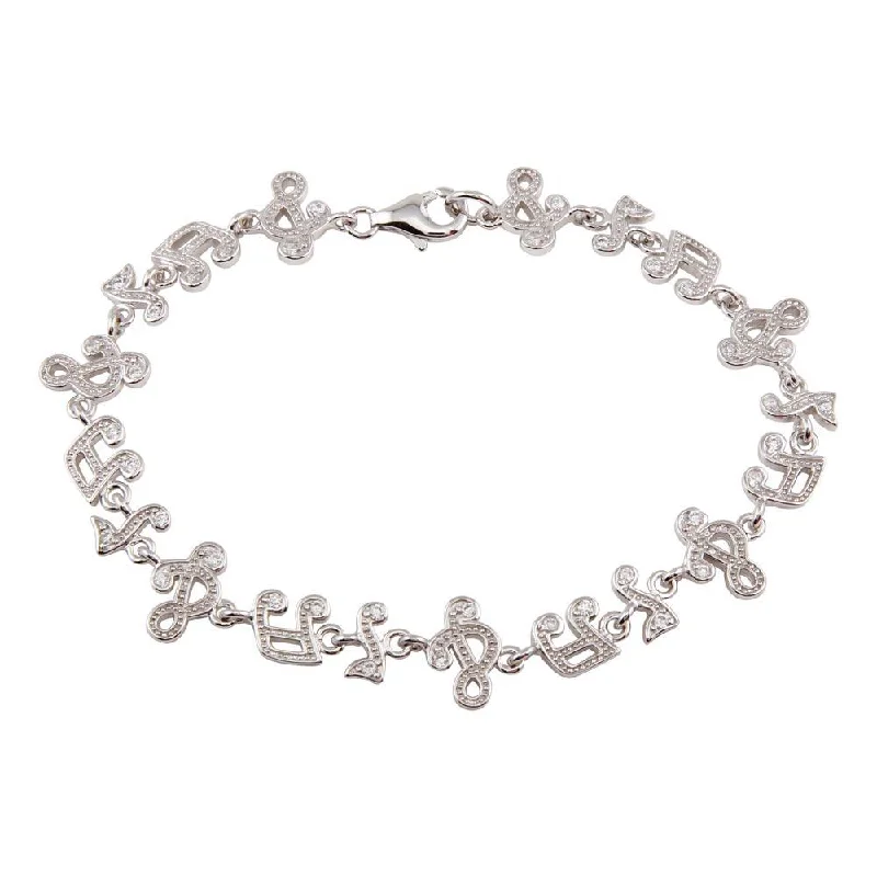 Rhodium Plated 925 Sterling Silver 10mm Music Note Tennis CZ Bracelet - STB00302