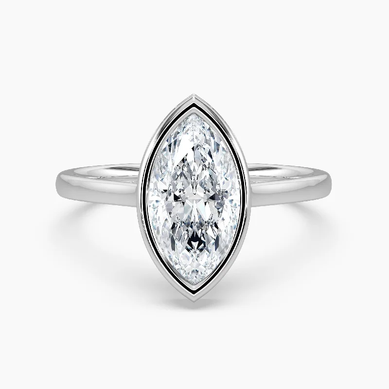 Auriya 14k Gold Lab Grown Marquise Diamond Bezel Unique Hidden Halo Engagement Ring 1.00 to 5.00 ct. tw. (F-G, VS)