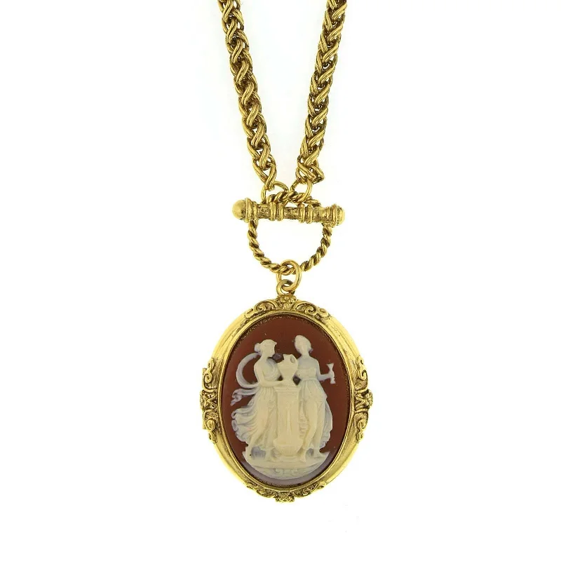 Antiquities Couture Grecian Muses Carnelian Cameo Locket Necklace 32"