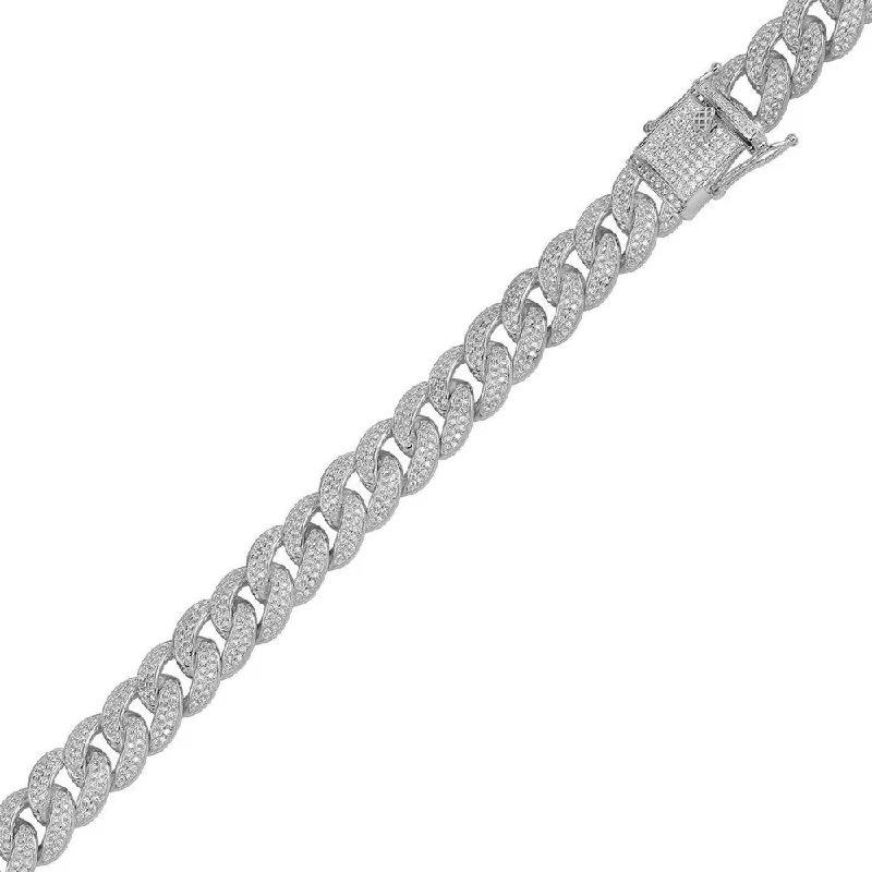 Rhodium Plated 925 Sterling Silver Moissanite Miami Cuban 11.7mm Bracelet - MGMB00091