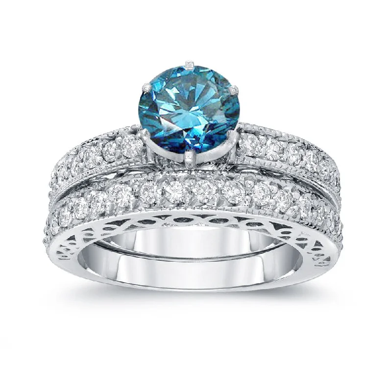 Auriya 14k Gold 1 1/2ctw Blue Diamond Engagement Ring Set