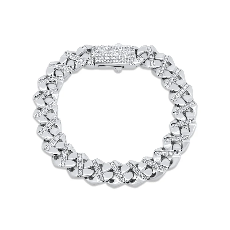 Rhodium Plated 925 Sterling Silver Cuban CZ 12mm Bracelet - GMB00105