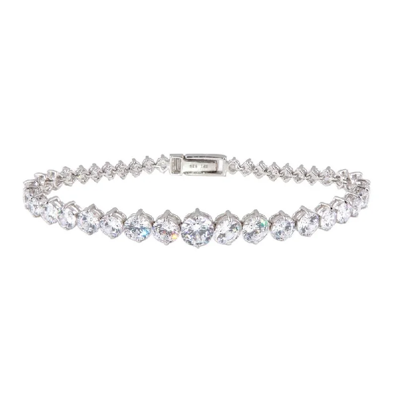 Silver 925 Rhodium Plated Graduated Clear CZ Tennis Bracelet - STB00384