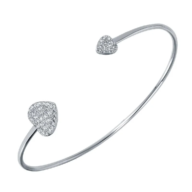 Silver 925 Rhodium Plated CZ Big and Small Hearts Cuff Bracelet - BGB00252