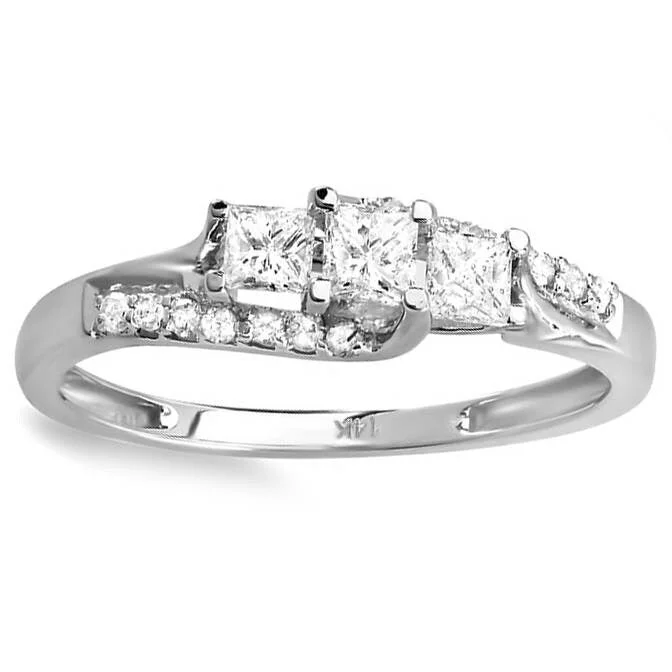 1/2ct Princess Cut Diamond 3 Stone Engagement Ring White Gold