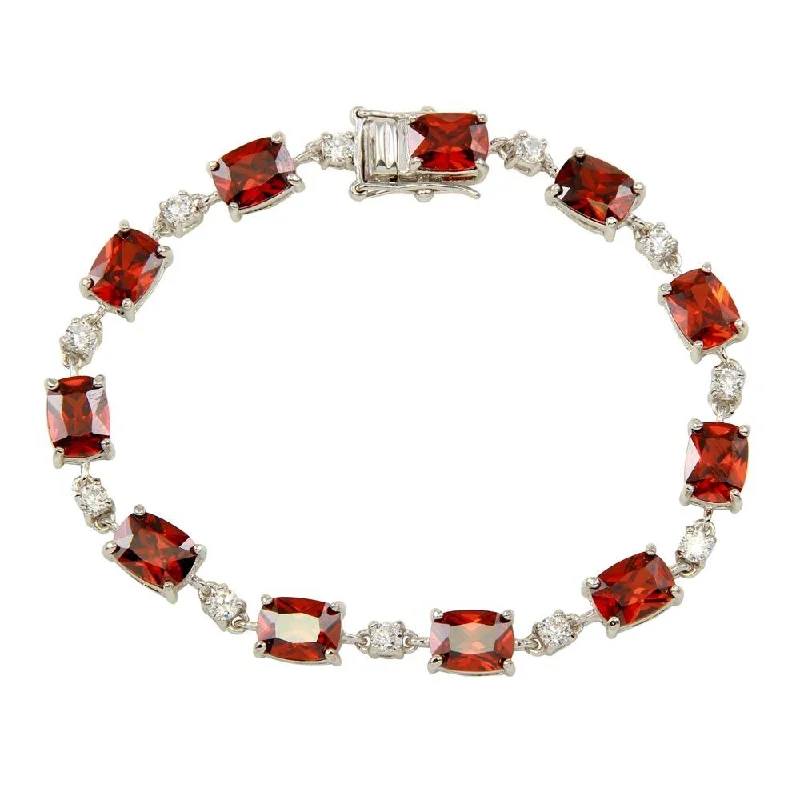 Rhodium Plated 925 Sterling Silver Clear and Red CZ Tennis Bracelet - BGB00312RED