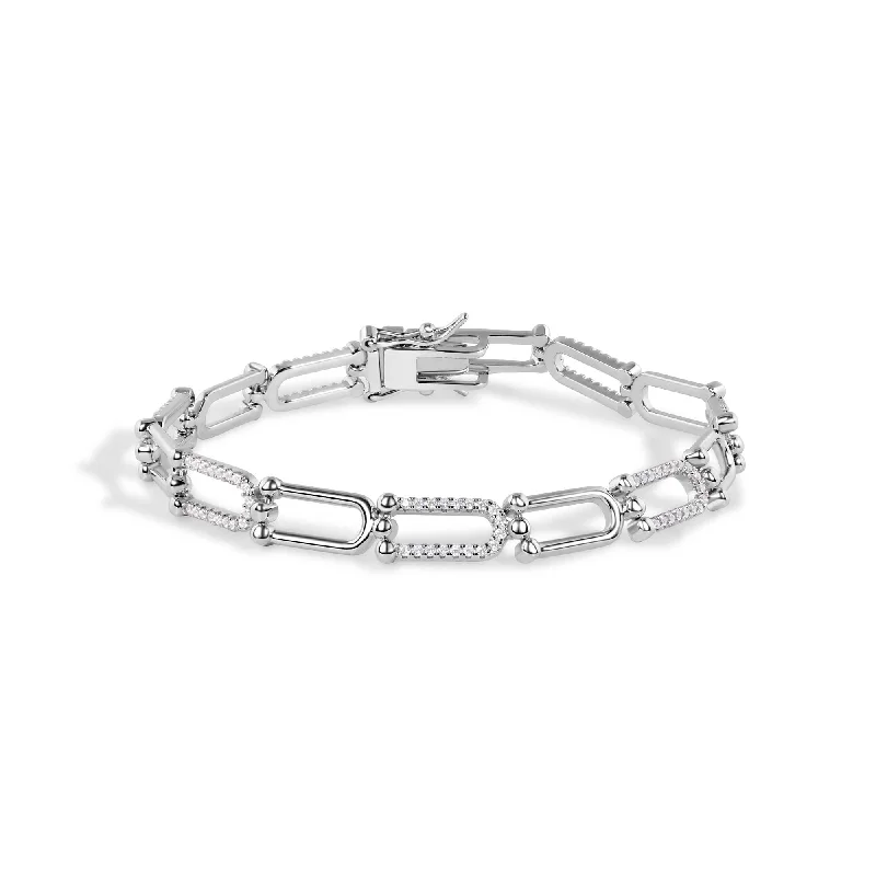 Rhodium Plated 925 Sterling Silver U Link Clear CZ Tennis Bracelet - BGB00391