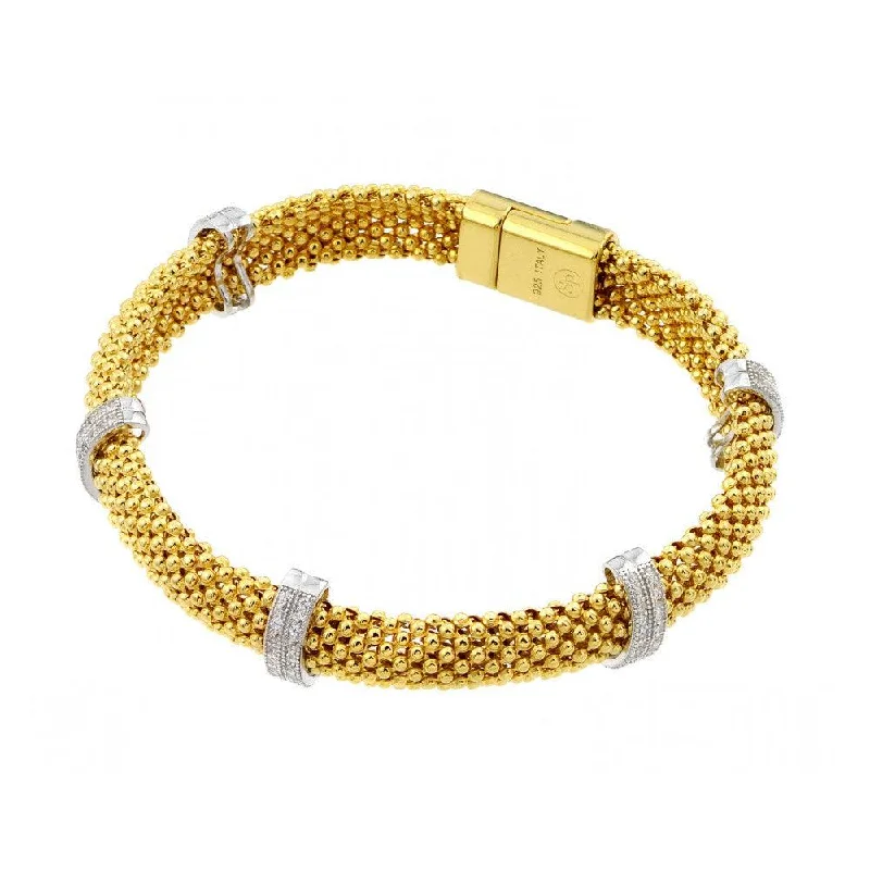 Clearance-Silver 925 Gold Plated Micro Pave Clear CZ Beaded Italian Bracelet - PSB000017GP